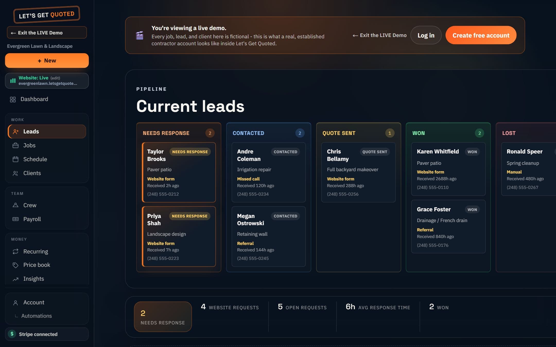 AI Smart Intake lead triage interface displaying HOT and WARM lead scores