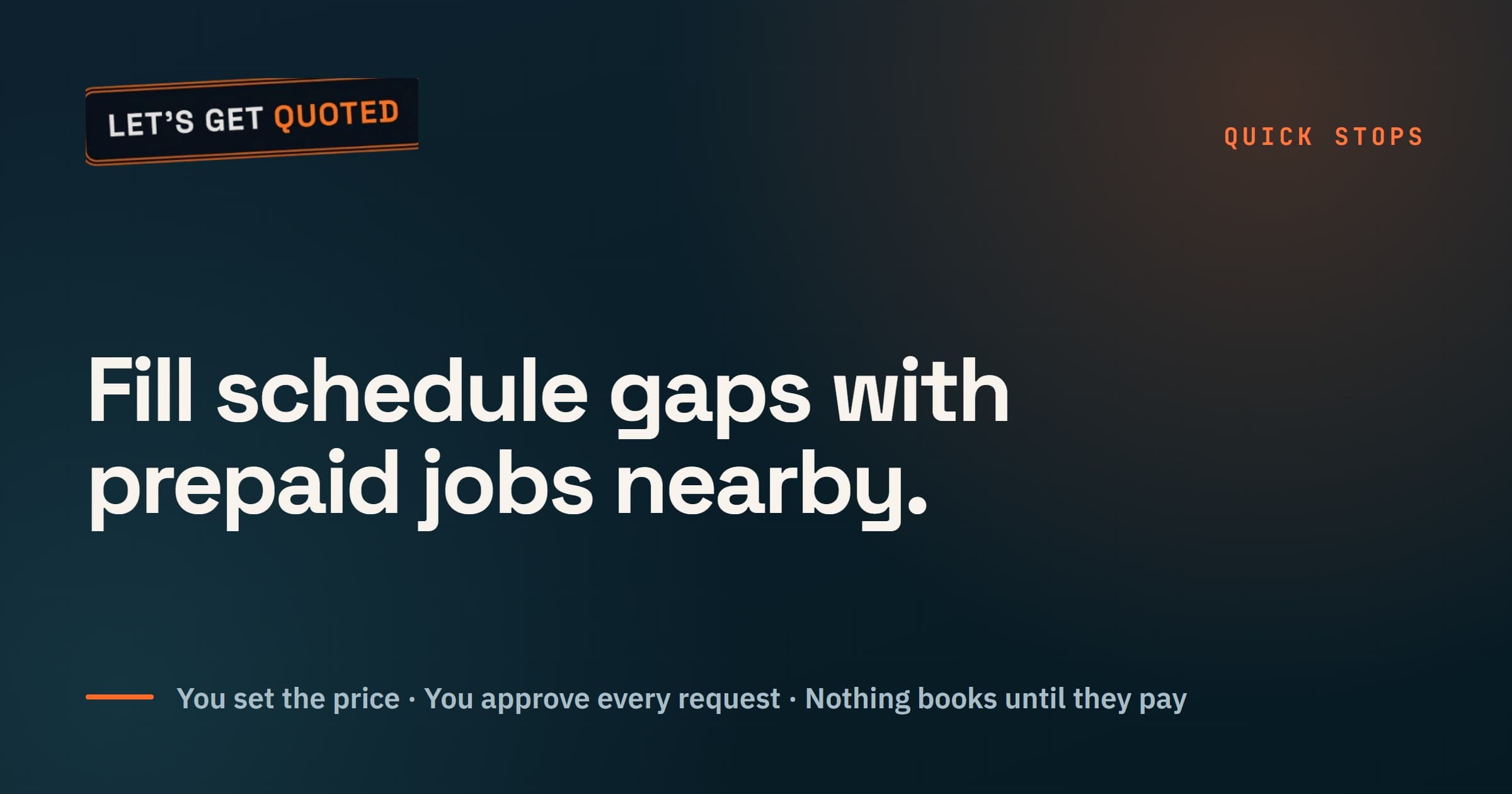 Route-aware Quick Stops dispatch matching nearby customer inquiries with calendar gaps